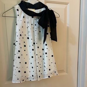 Polka Dot Sleeveless Dress with Bow